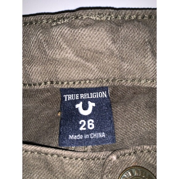 𝅺TRUE Religion Woman’s Jeans Size 26 Boyfriend Slim Mid rise Audrey Green Paint - Picture 3 of 10